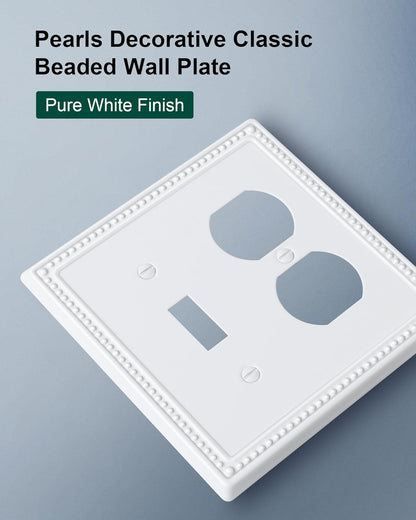 2-Pack Combo Toggle/Duplex Light Switch Cover Plate, Pure White Metal Wall Outlet Cover Plate