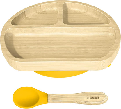 Abiie Octopod Bamboo Dish - Kids Plates for 4 months and up, 3-Compartment Baby Plates with
