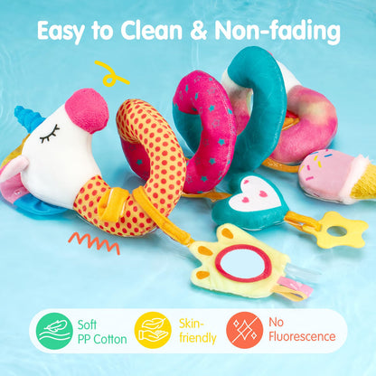 hahaland Car Seat Toys for Babies 0-6 Months Girl Stroller Toy Unicorn