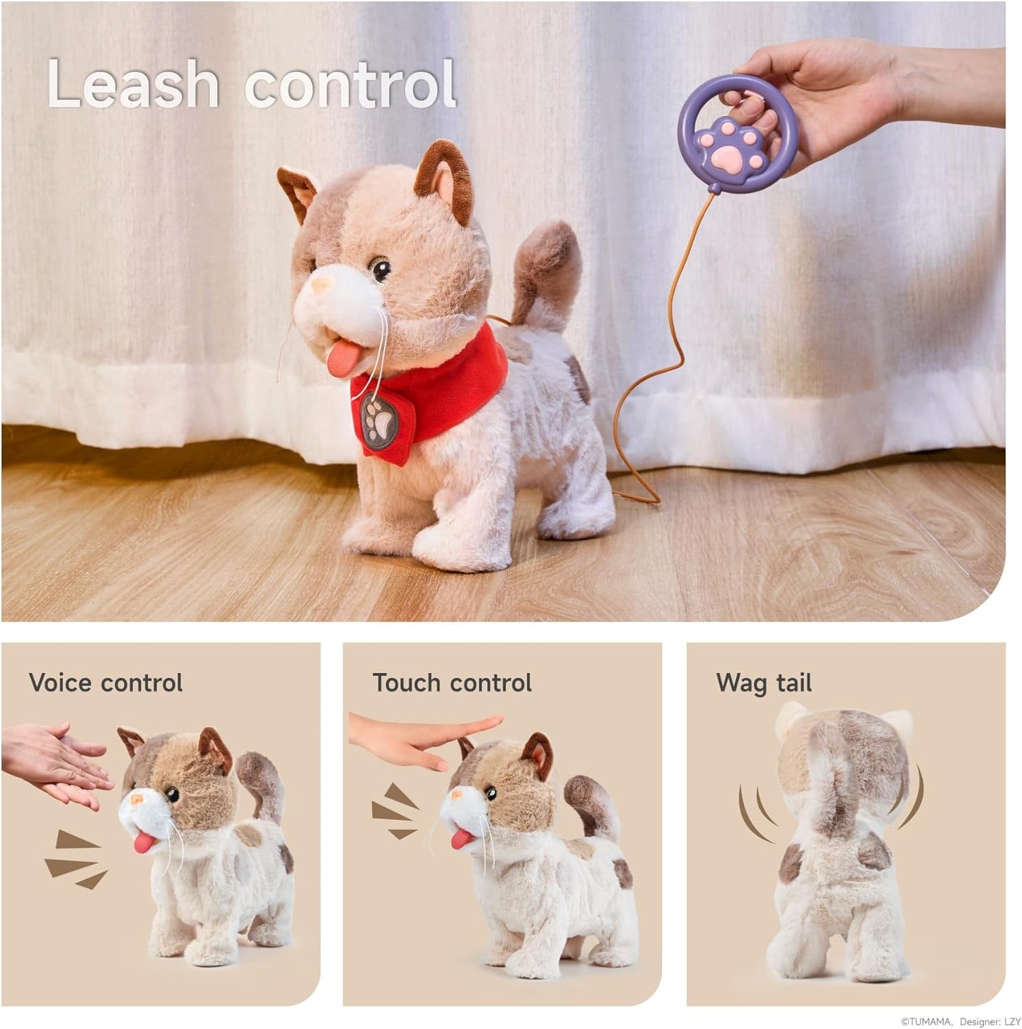 TUMAMA Toy Cat for Kids, Cute and Realistic Kitty Toy That Walks, Meows, Tongues Out and Wags Tail