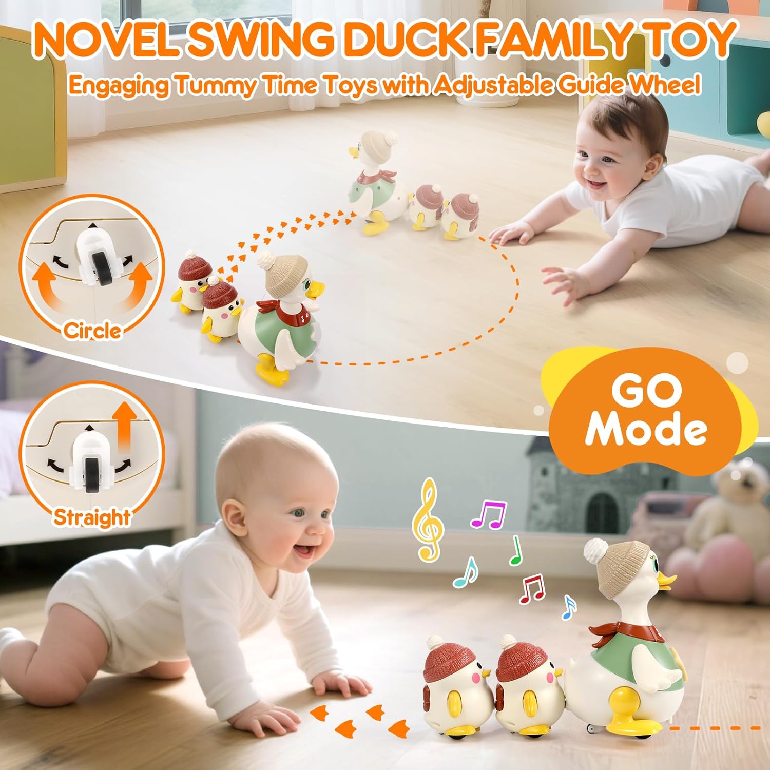 LUDILO Infant Baby Toys 6-12 Months: Musical Crawling Duck Toy Must Have 5 6 7 8 9 10 12 18 Month