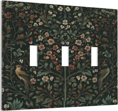 Decorative Switch Plates Vintage Morris Colorful Flower Green Leaf 3 Gang Wall Plate Triple Toggle