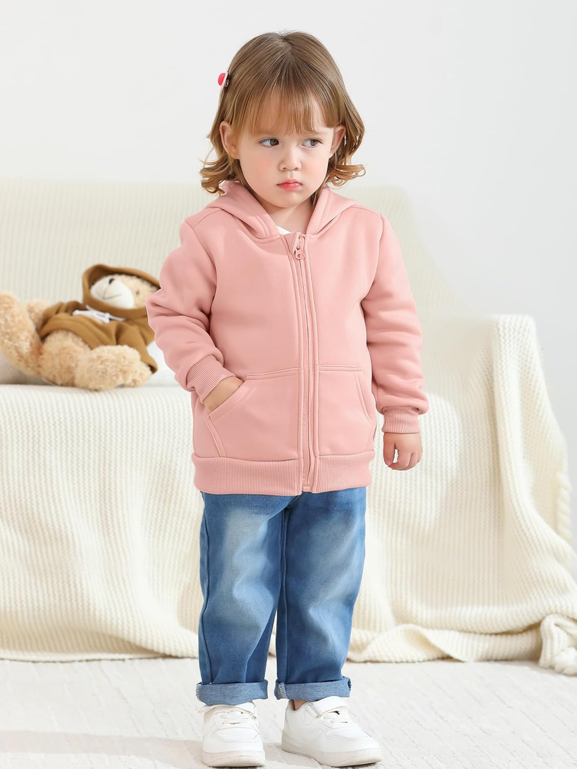 Cooraby 3 Pieces Baby and Toddler Girls Fleece Full-Zip Hoodies Lightweight Jacket with Pockets