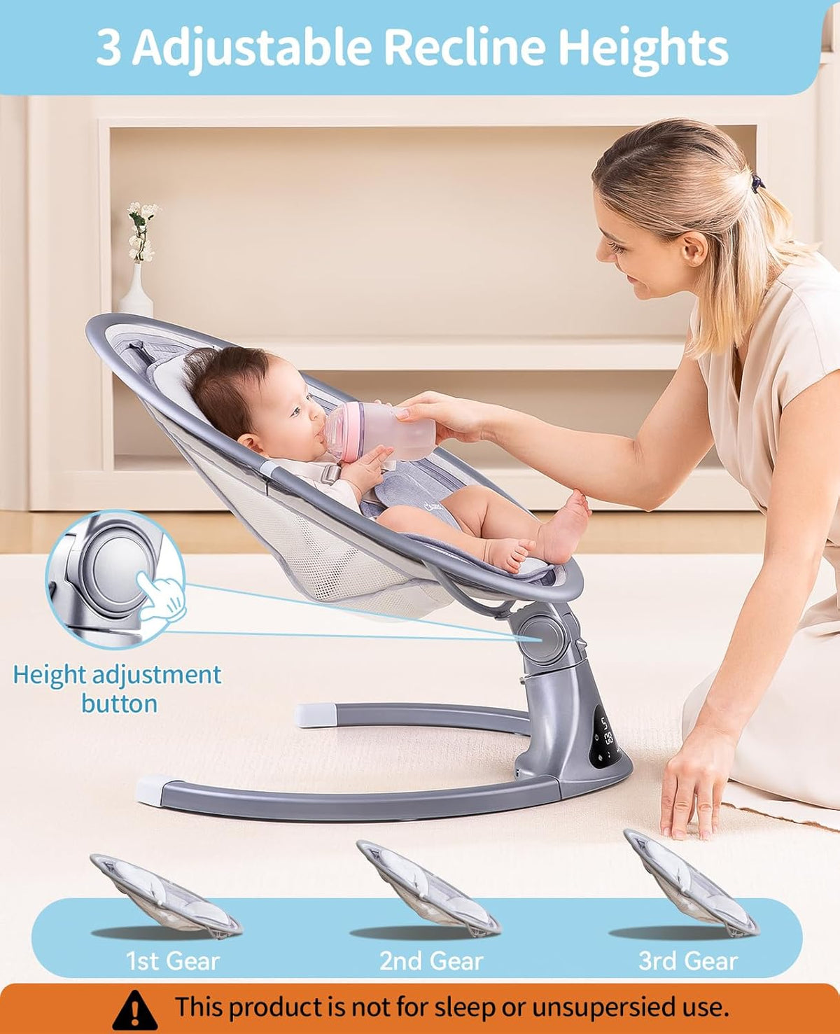 LAREX Baby Swing to Toddler Electric Infant Swing Portable for Newborn Boy Girl, 5 Sway Speeds with