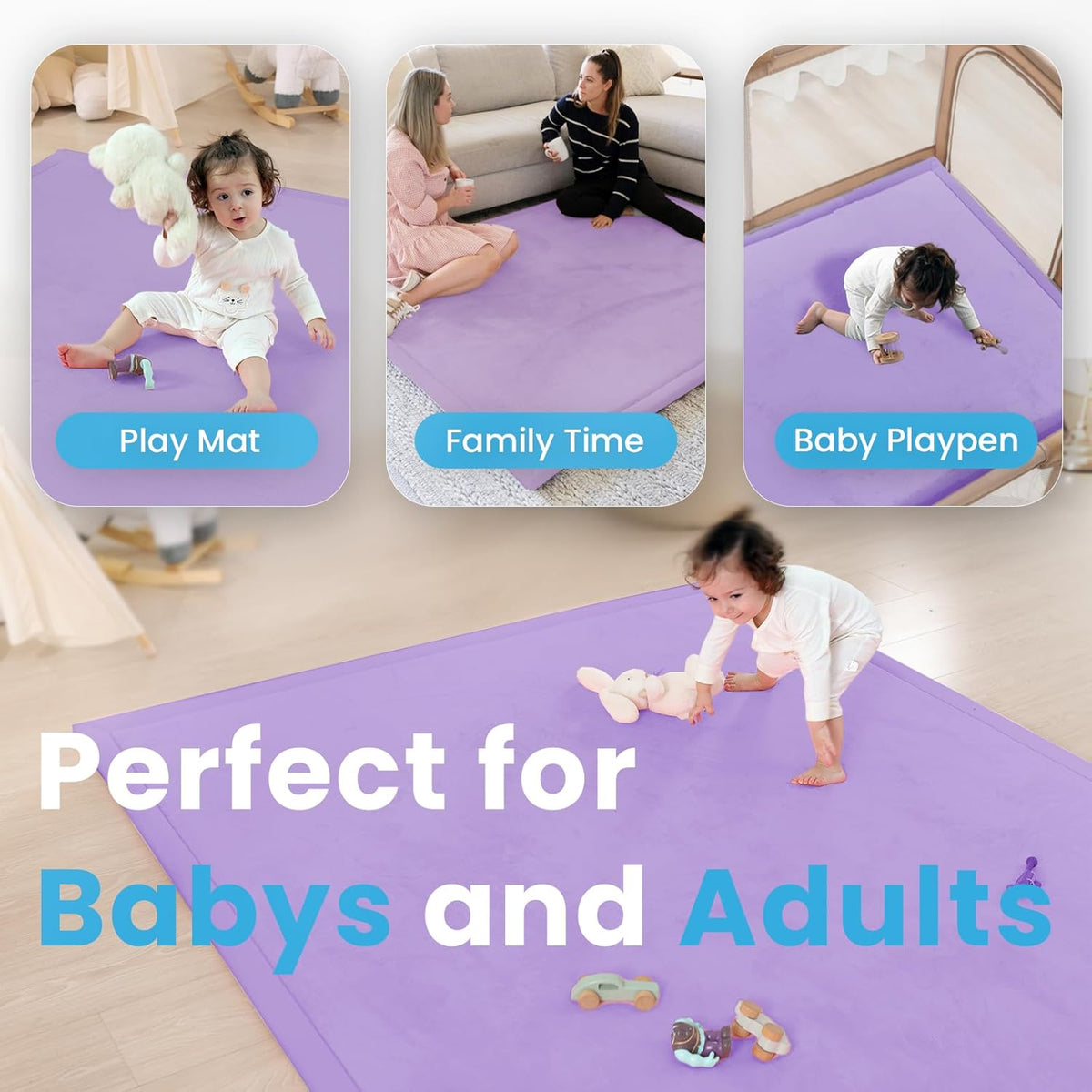 Ultra Soft Baby Play Mat,1.3" Thick Elasti-Foam Tummy Time Mat for