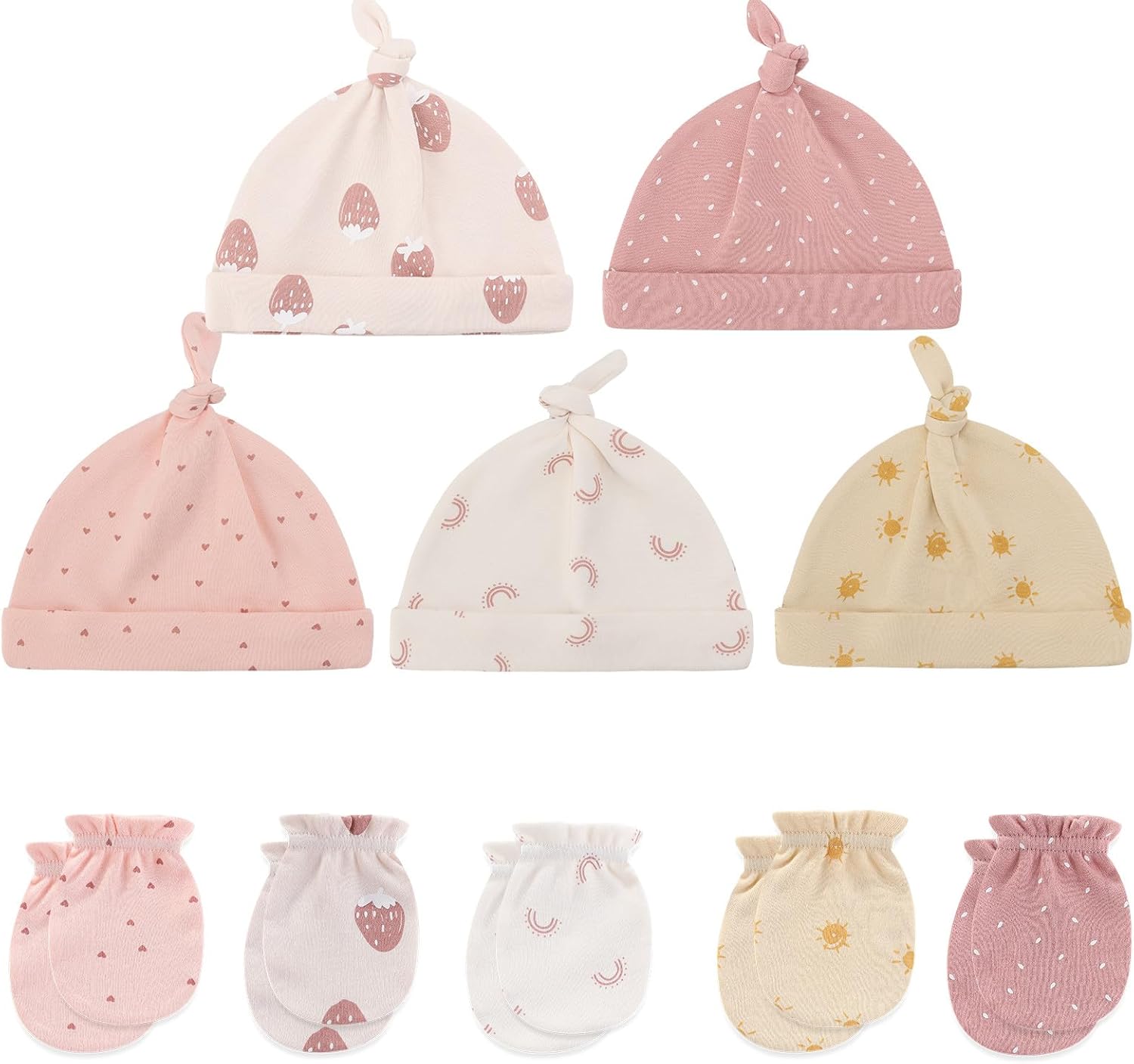 Newborn Baby Boy Girl Caps Mittens Socks Set Cotton Baby Essentials Accessories (Hats+Gloves+Socks)