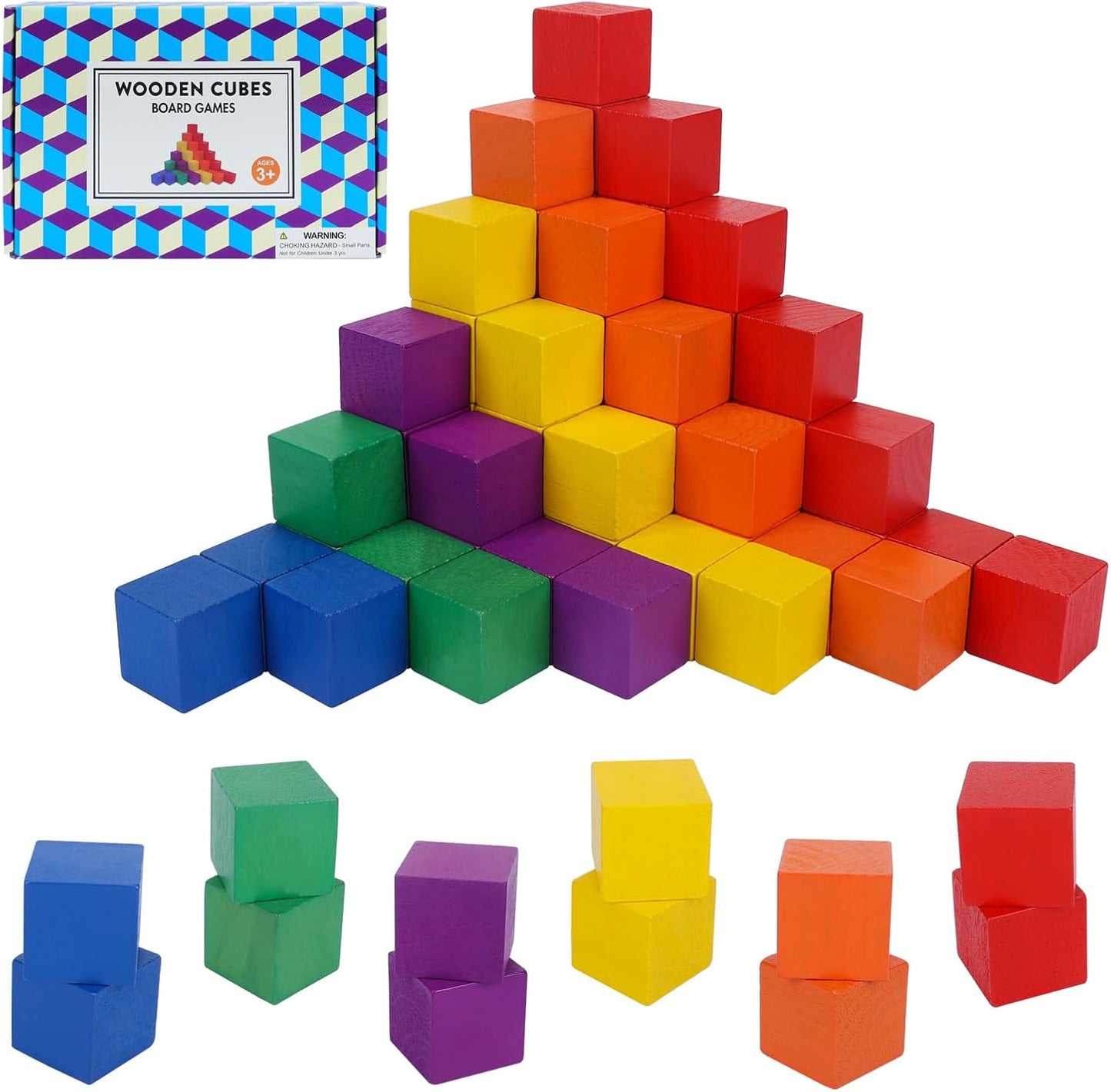 108 Pack 1 Inch Wooden Blocks, 6 Colors STEM Math Sorting Toys, Wood Building & Stacking Blocks for
