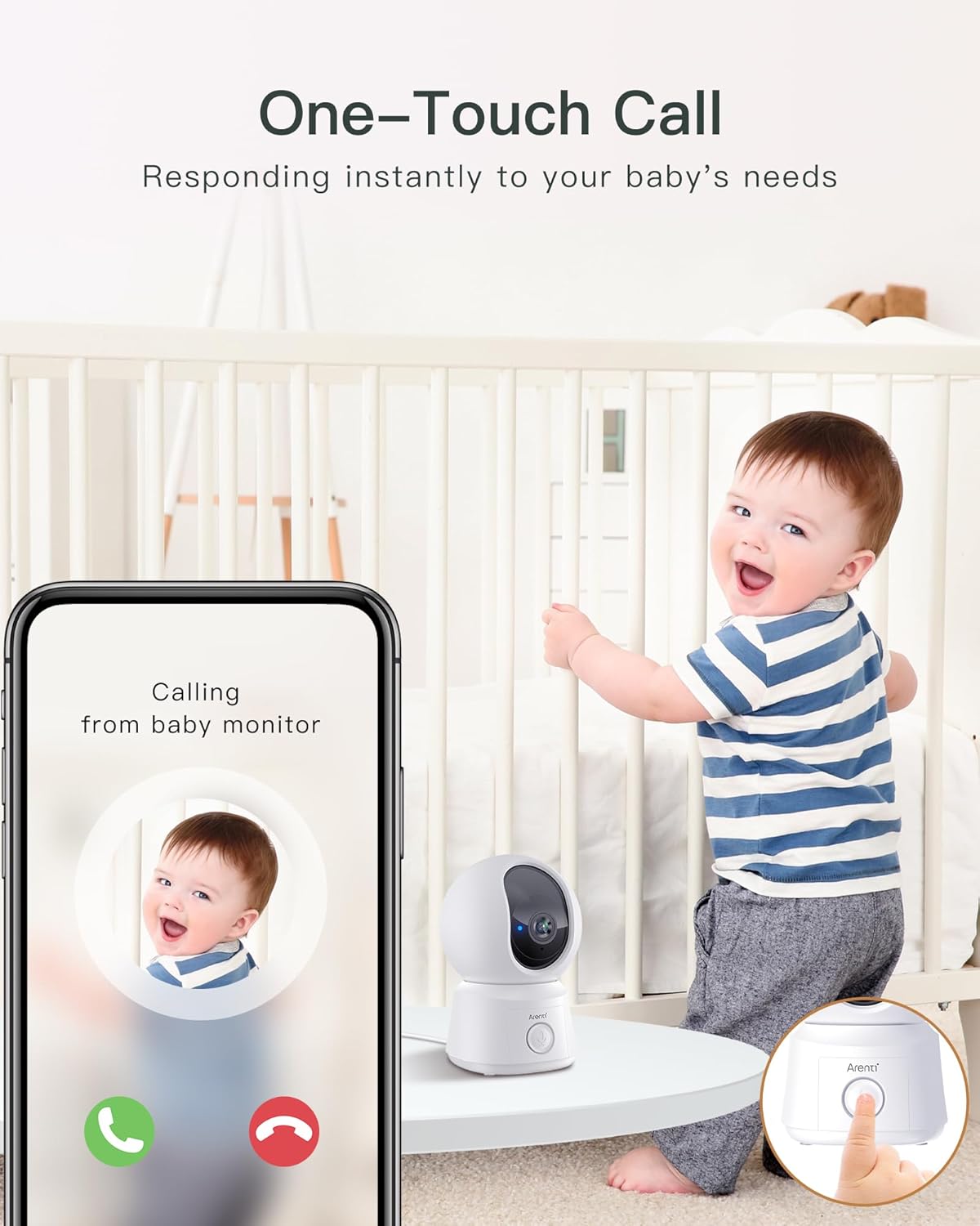 ARENTI Video Baby Monitor with Camera and Audio, 5-inch Smart Baby Camera Monitor with Free Phone