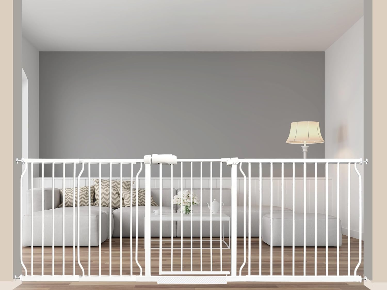 Extra Wide Baby Gate 85.8-90.5 Inch, Pressure Mounted No Drilling, for Stairs & Doorways, Metal
