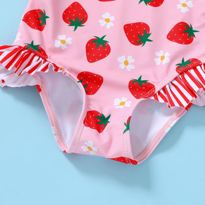 Tiny Cutey Toddler Girl Swimsuit Ruffled Stripe Sleeveless Swimwear One-Piece Baby Girl Bathing