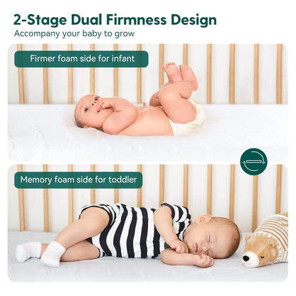 BABELIO Breathable Crib Mattress, Dual-Sided, Memory Foam, Waterproof, Removable and