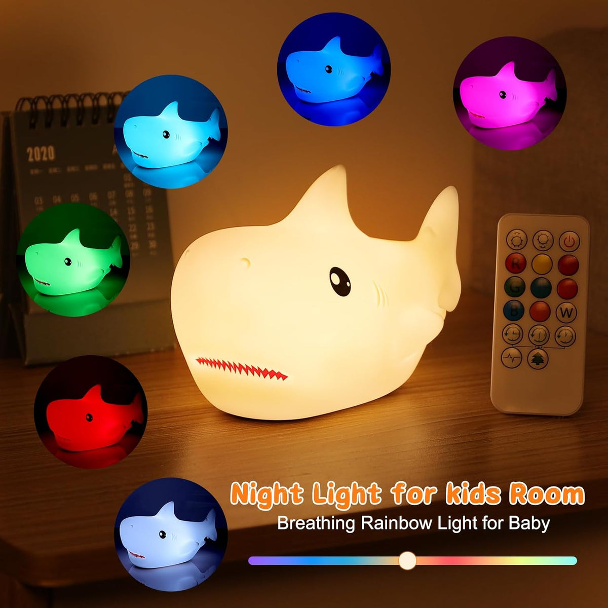 ZKLiLi Shark Night Light, Cute Silicon Night Light for Kids, Nightlight with Remote，Portable