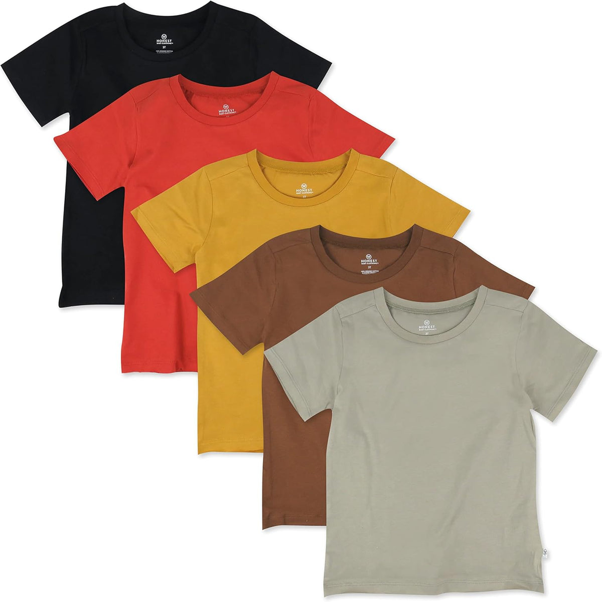 HonestBaby 5-Pack Short Sleeve T-Shirts 100% Organic Cotton Baby, Toddler, Little Kid, Boy, Girl
