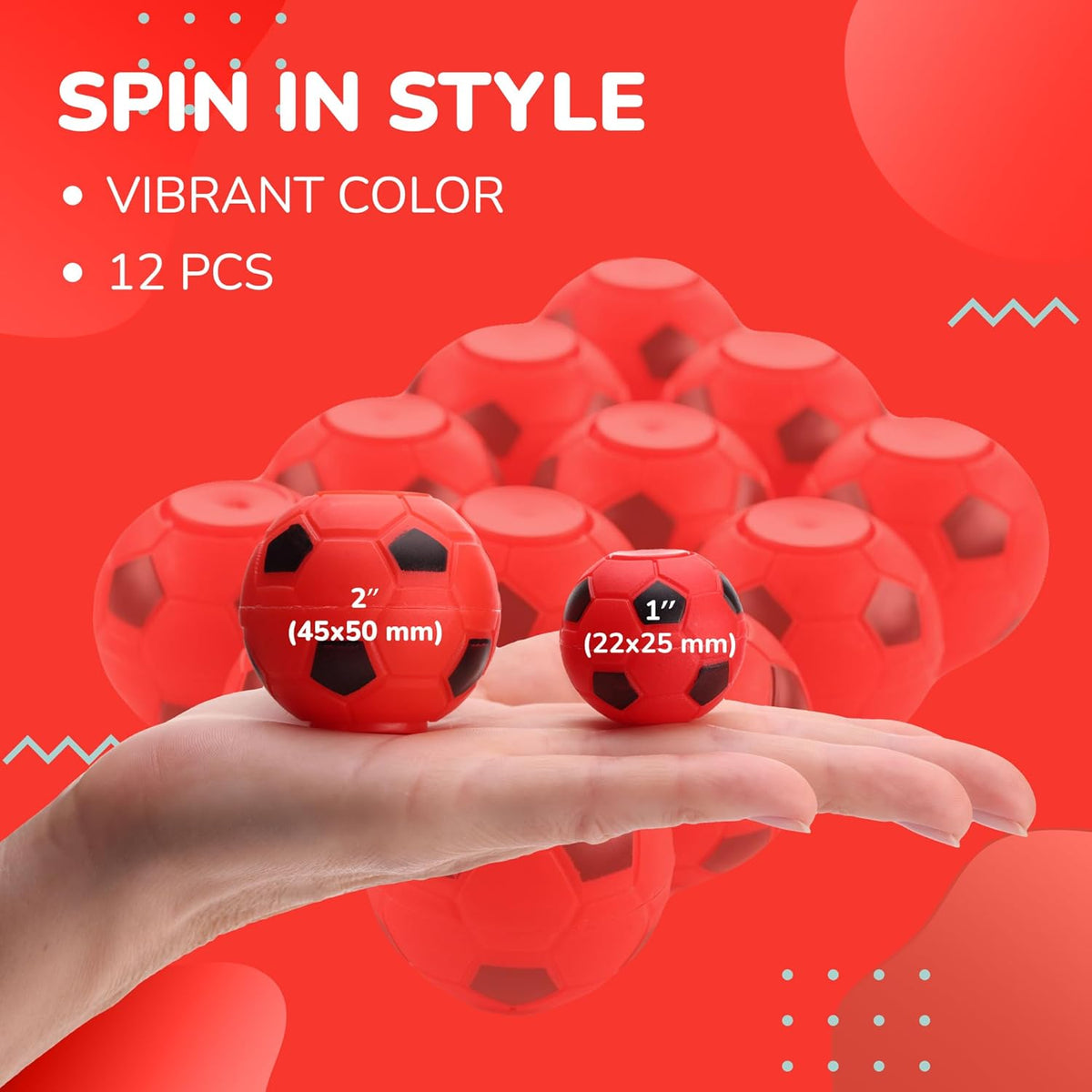 Fidget Spinners - 2 Inch Fidget Spinner Balls 12 Pcs Fidget Spinner Pack - Red Soccer Fidget