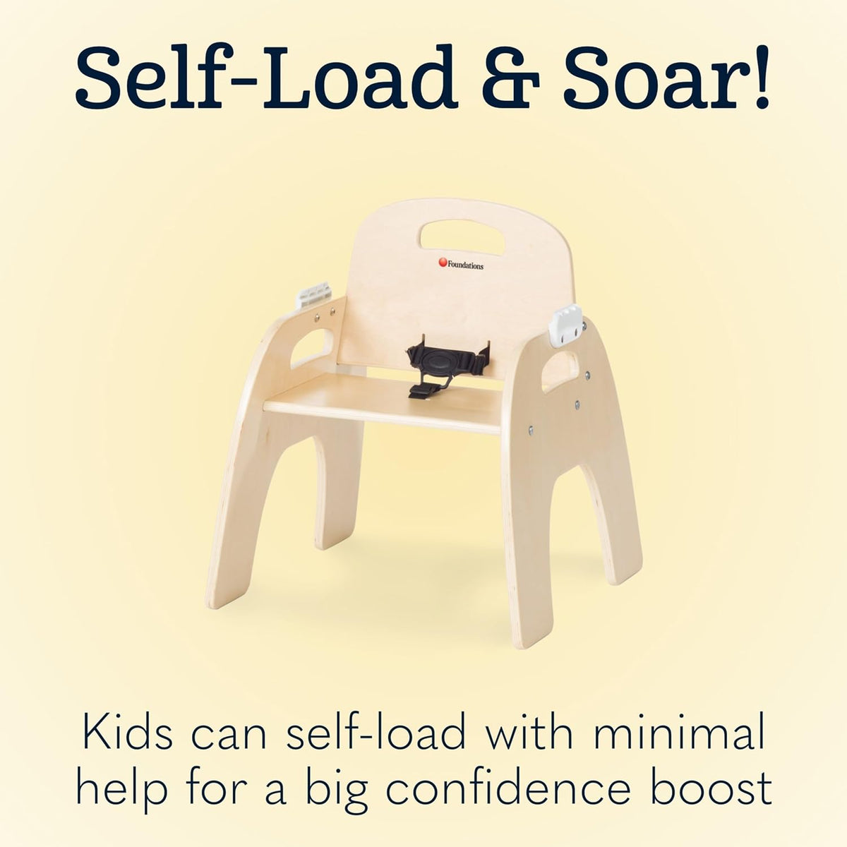 Foundations Easy Serve 13" Wood Feeding Chair for Toddlers, Adjustable Harness, Removable