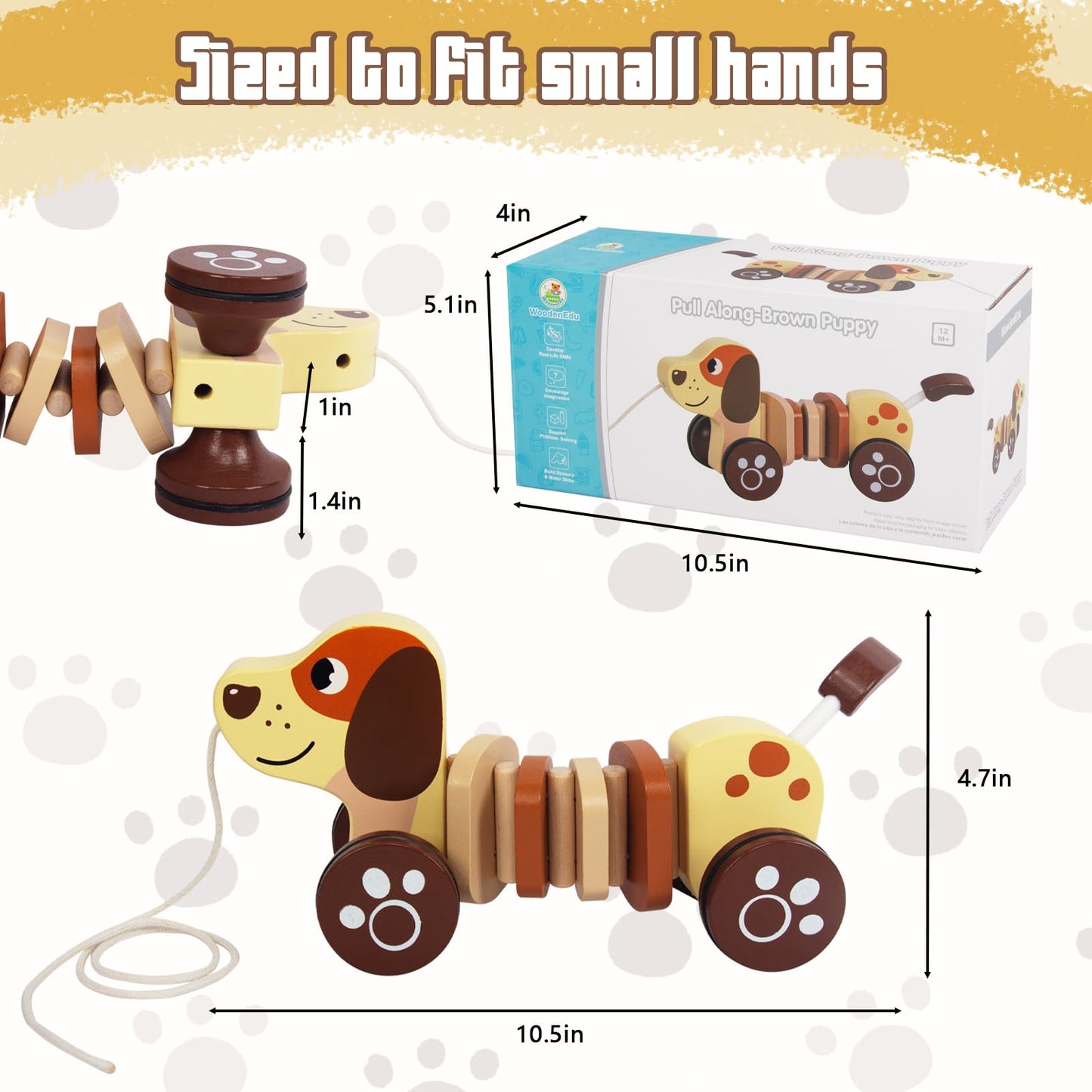 WoodenEdu Baby Toys Car,Wooden Pull Along Toy for Toddlers 1 2 3 Year Olds