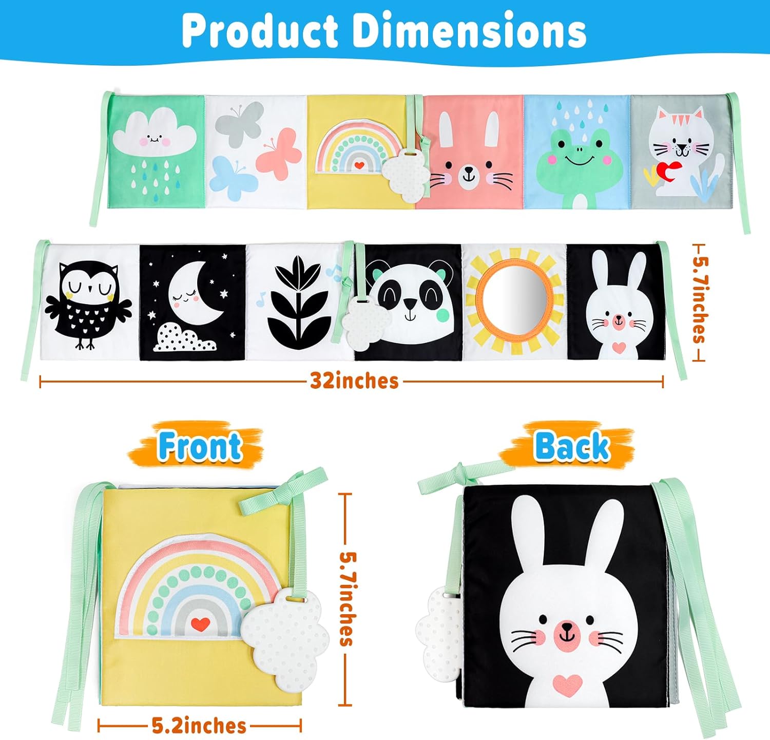 OKOOKO Black and White Baby Book, High Contrast Toy, 0-6 Months Baby Soft Book Tummy Time