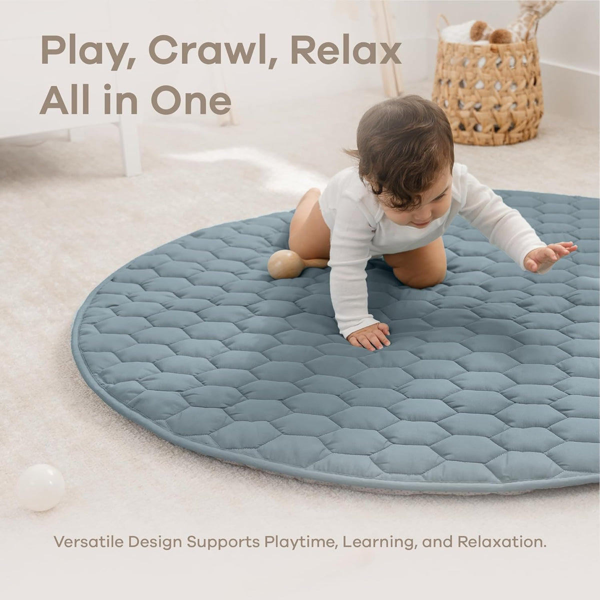 Comfy Cubs Round Kids Play Mat - Medium 48 inches Soft Quilted Baby Floor Mat with Non-Slip Bottom
