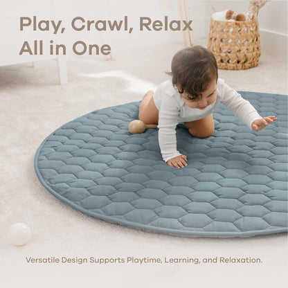 Comfy Cubs Round Kids Play Mat - Medium 48 inches Soft Quilted Baby Floor Mat with Non-Slip Bottom