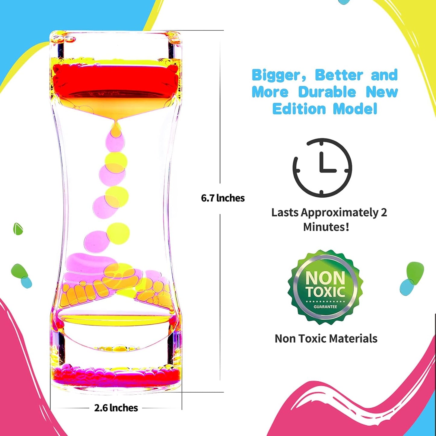 Liquid Motion Bubbler Timer, Colorful Liquid Hourglass Sensory Toys with Floating Droplets for