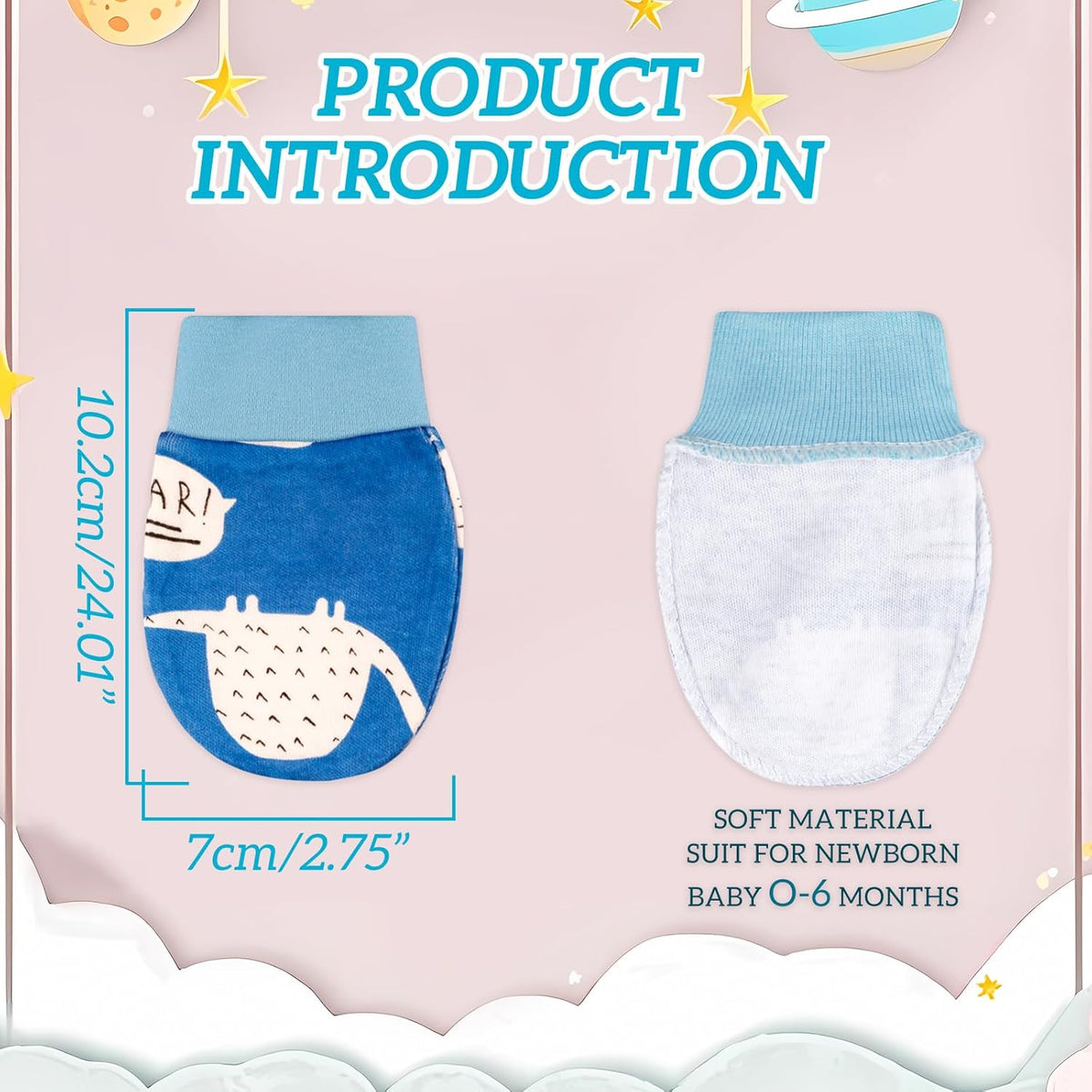 No Scratch Baby Mittens Newborn Infant Toddler Mittens Soft Elastic Wrist Gloves Mitten for 0-6