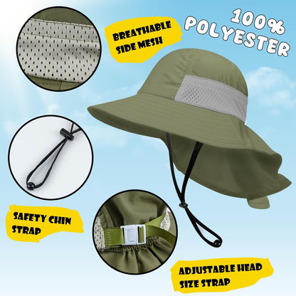 Toddler Baby Sun Hat Kids Summer UPF 50+ for Boys Girls Adjustable Beach Hats with Bucket Wide Brim