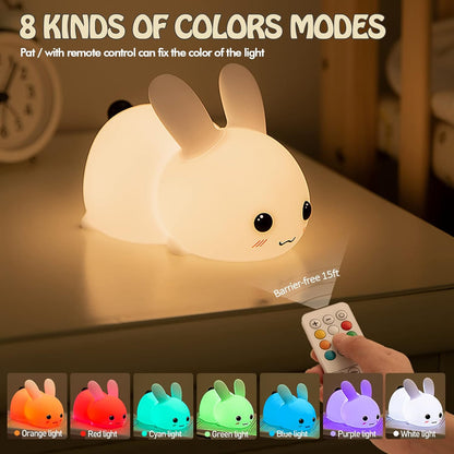 QANYI Kawaii Bunny Night Lights for Kids, 7 Color Light Silicone for Baby Nursery, Portable USB