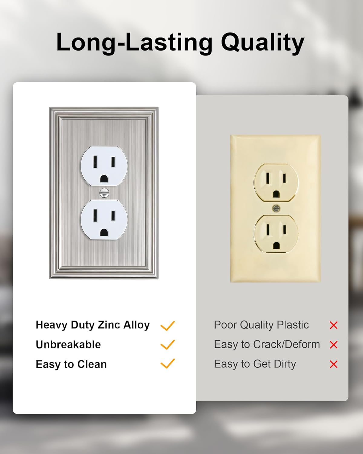 2-Pack Single Duplex Outlet Cover Plate, Decorative Brushed Nickel Switch Plates and Outlet Covers