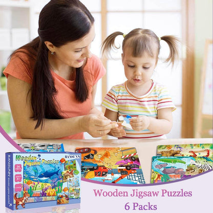 Wooden Puzzles for Kids Ages 3-5, 24 Piece Colorful Learning Toys for Toddler Children
