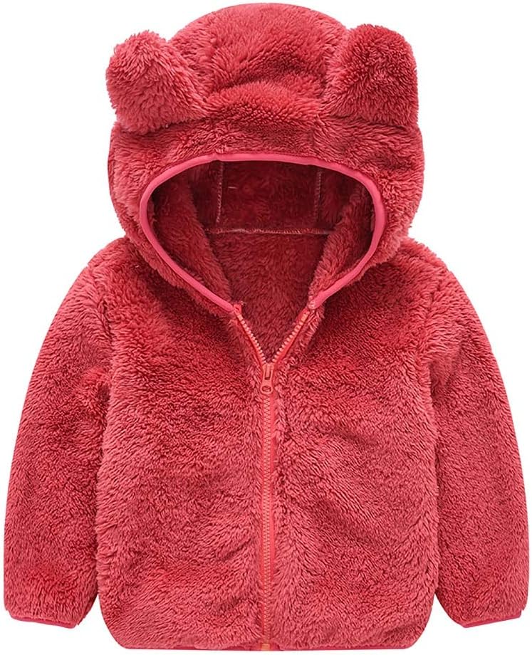 AIWUHE Toddler Boys Girls Hooded Jacket Fleece Hoodie Winter Warm Solid Color Teddy Coat Zip-up