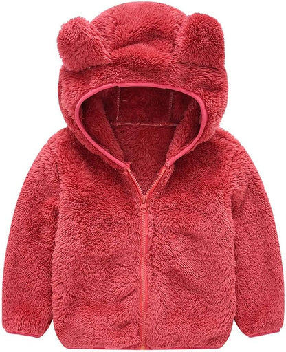 AIWUHE Toddler Boys Girls Hooded Jacket Fleece Hoodie Winter Warm Solid Color Teddy Coat Zip-up