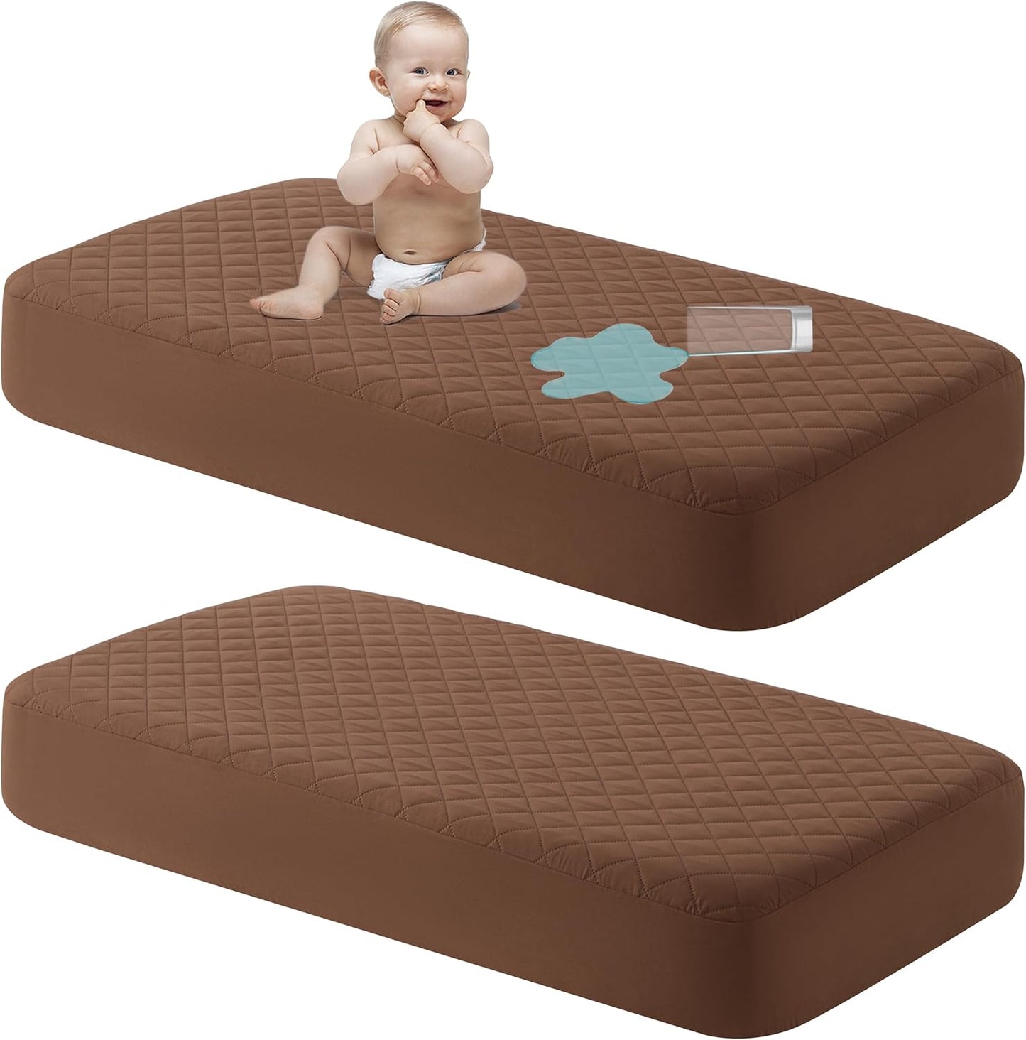 NTBAY 2 Pack Waterproof Crib Mattress Protector, Quilted 28"x52" Toddler Fitted Sheet - Machine