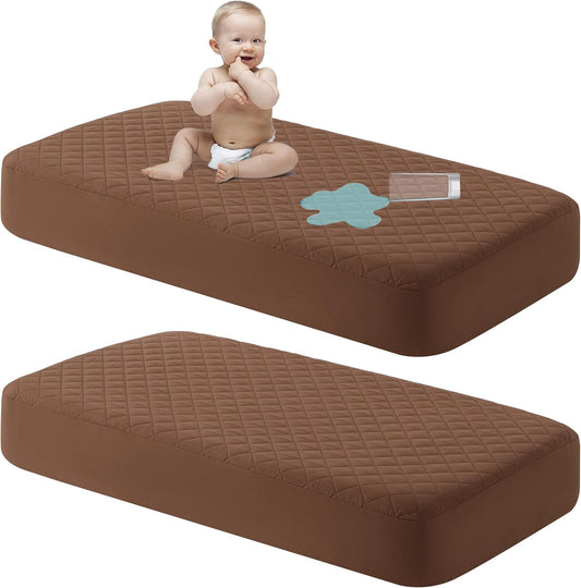 NTBAY 2 Pack Waterproof Mini Crib Mattress Protector, Quilted 24"x38" Fitted Mattress Cover