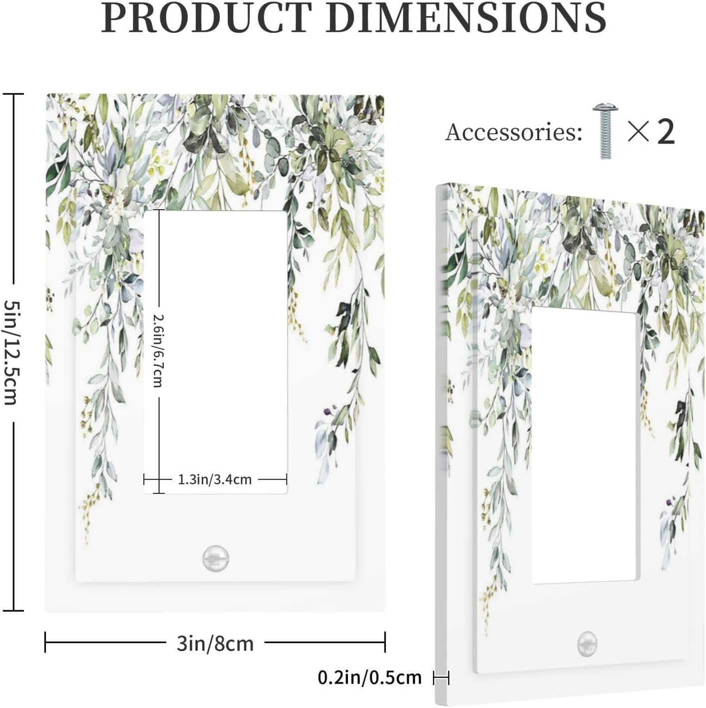 Decorative Outlet Covers Boho Farmhouse Flower Leaf Sage Green 1 Gang Single Rocker Light Switch