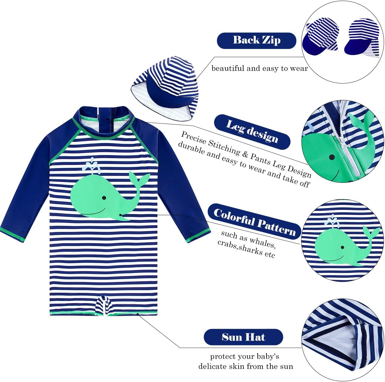 uideazone Baby Boys One Piece Swimsuit Long Sleeve UPF 50+ Rash Guard Bathing Suit Swimwear with