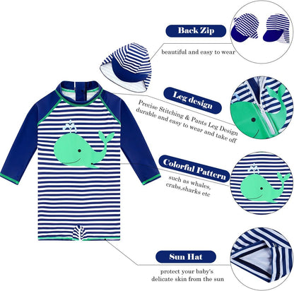 uideazone Baby Boys One Piece Swimsuit Long Sleeve UPF 50+ Rash Guard Bathing Suit Swimwear with