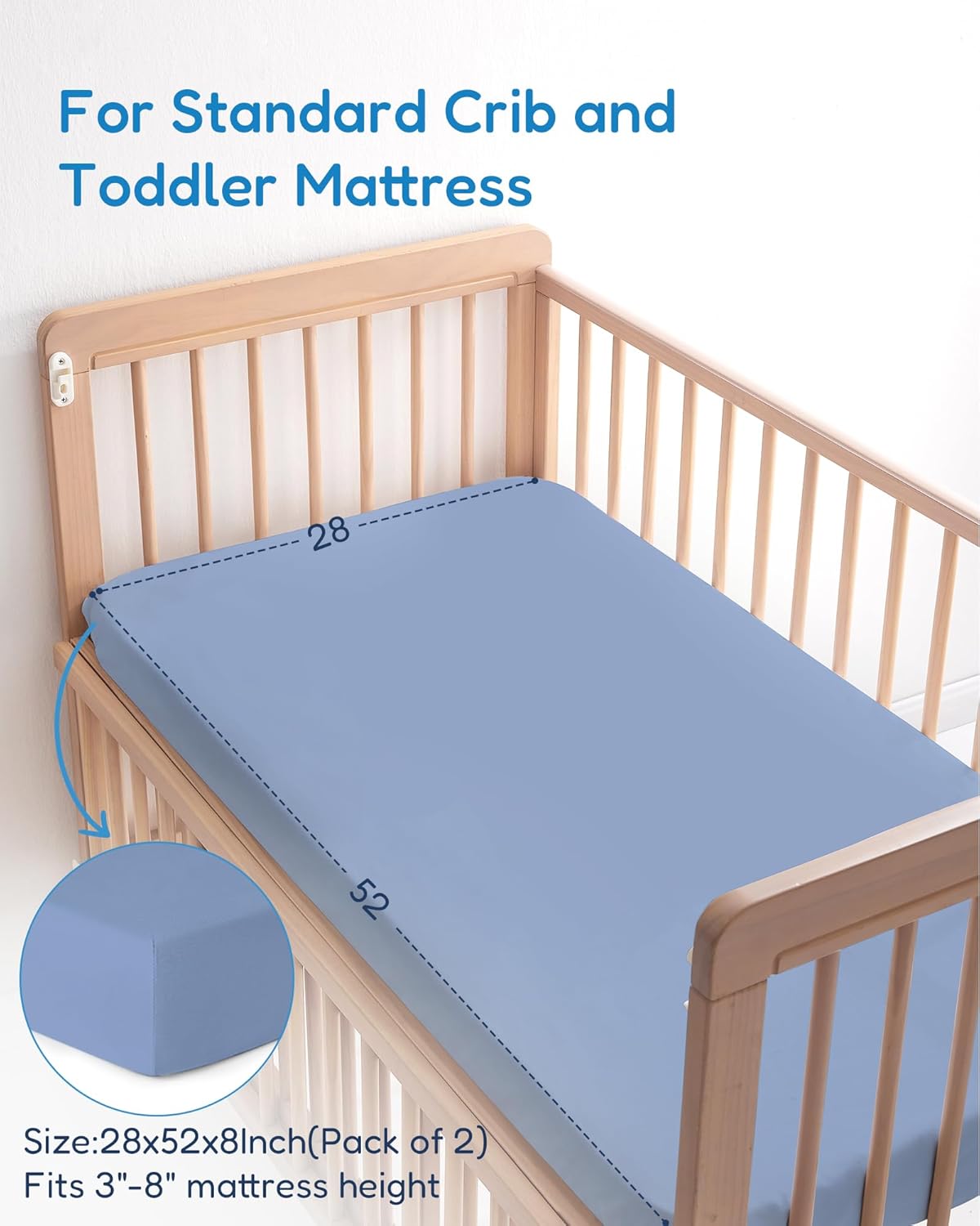 Baby Crib Sheets Boy Girl for Standard Crib Mattress - Dinosaur+Blue, Soft and Stretchy, Snug and