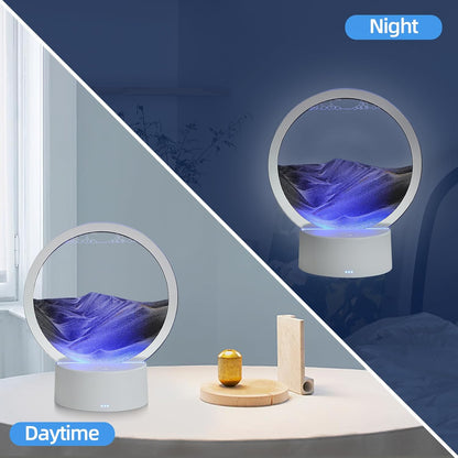 KPNUWN Moving Sand Art Liquid Motion, 3D Deep Sea Sandscape Color Quicksand Decor, Round Glass