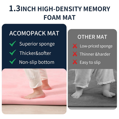 ACOMOPACK Baby Play Mat for Floor 1.3" Thick Memory Foam Play Mat 59"×71" Tummy Time Crawling with
