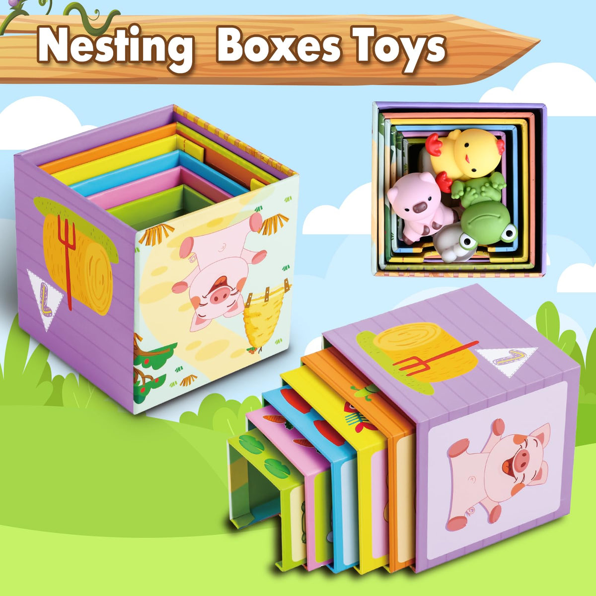 Toddler Farm Animal Sorting and Stacking Toys Gifts for 1-3 Year Olds