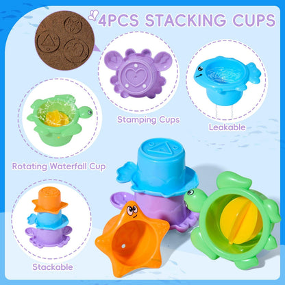 Mold Free Bath Toys, 11PCS | Safe Easy Clean & Fun Floating Boats & Spoon & Watering Can and Whale