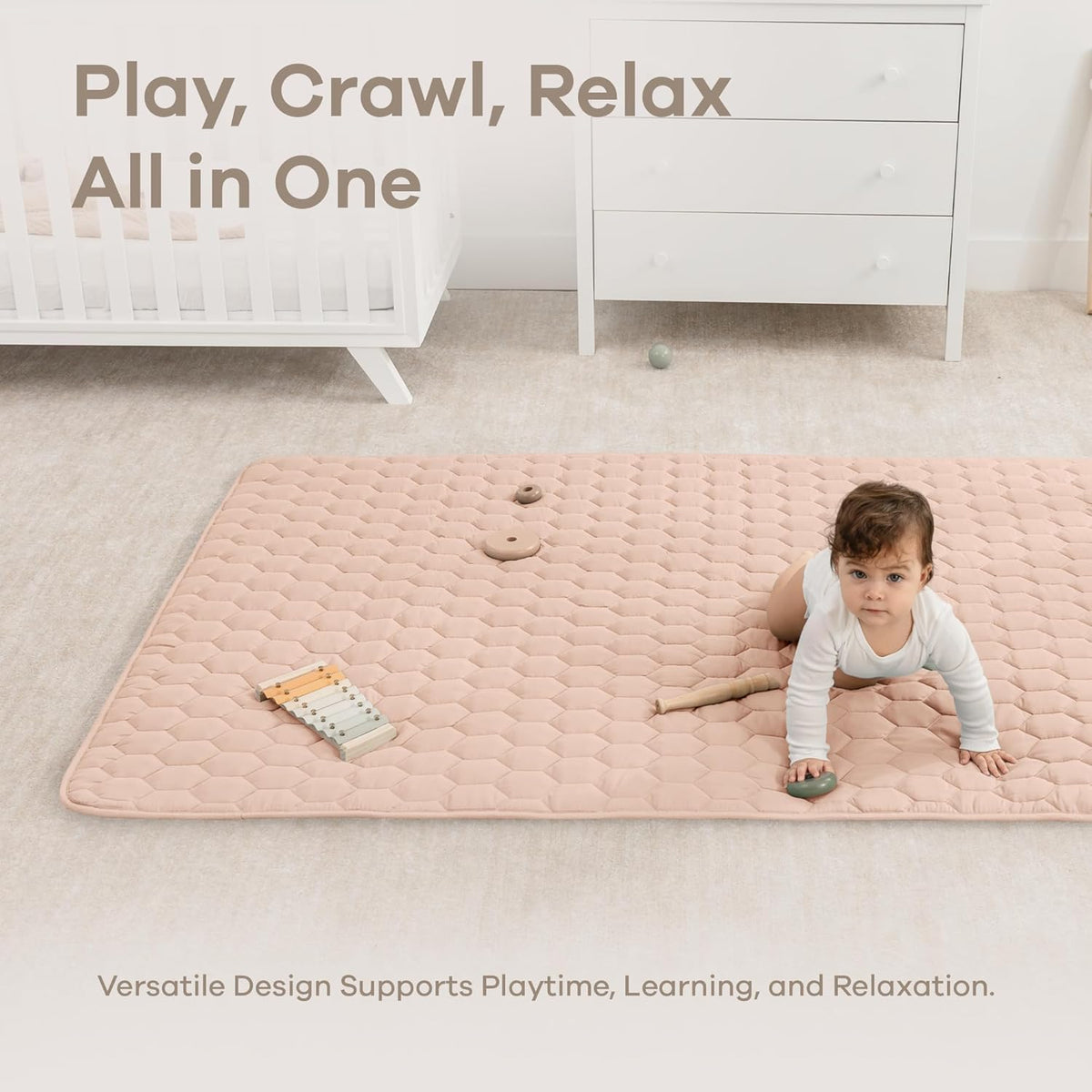 Comfy Cubs Rectangle Kids Play Mat - Medium 48 x 72 inches Soft Quilted Baby Floor Mat with