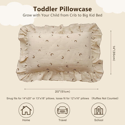 BuLuTu Muslin Toddler Pillowcases Girls Boys,Soft Breathable Cotton Kids Pillow Cover, Moon Star