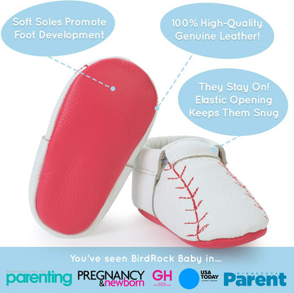 BirdRock Baby Fringeless Moccasins - Genuine Leather Boys and Girls Shoes for Newborns, Infants