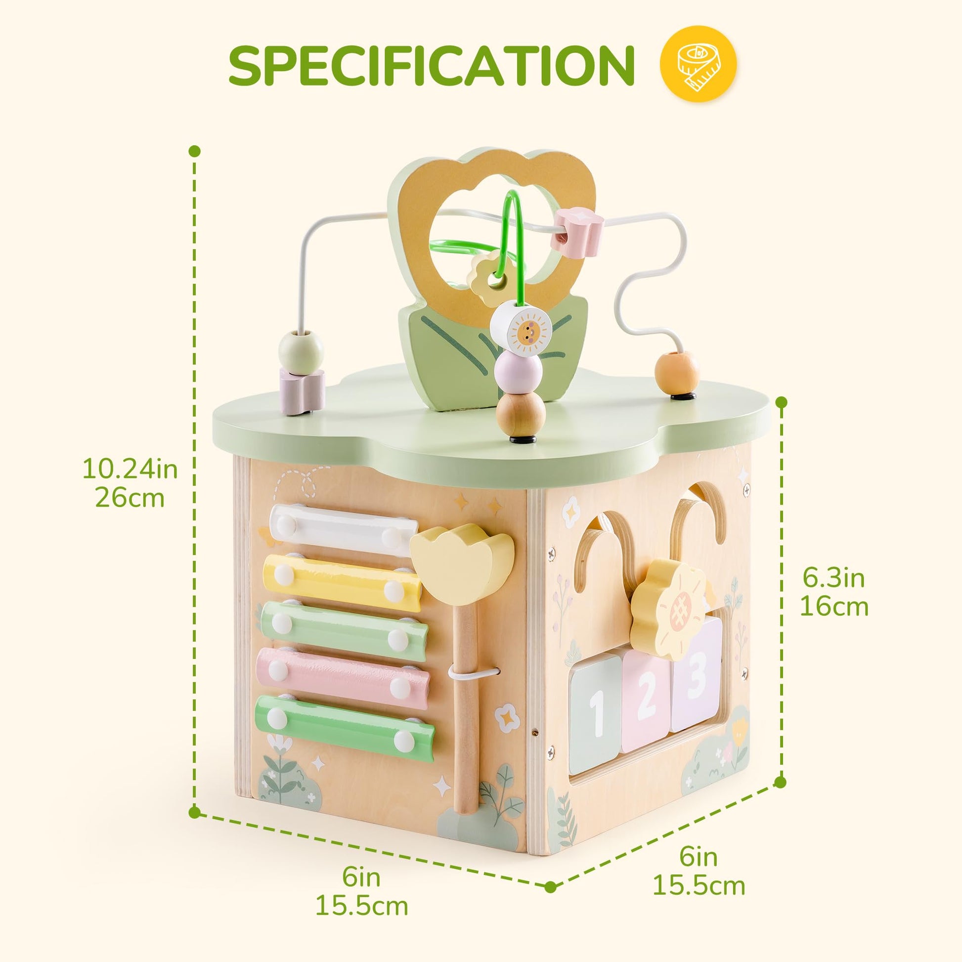 ROBUD Wooden Activity Cube, Educational Wooden Toys, Montessori Toys