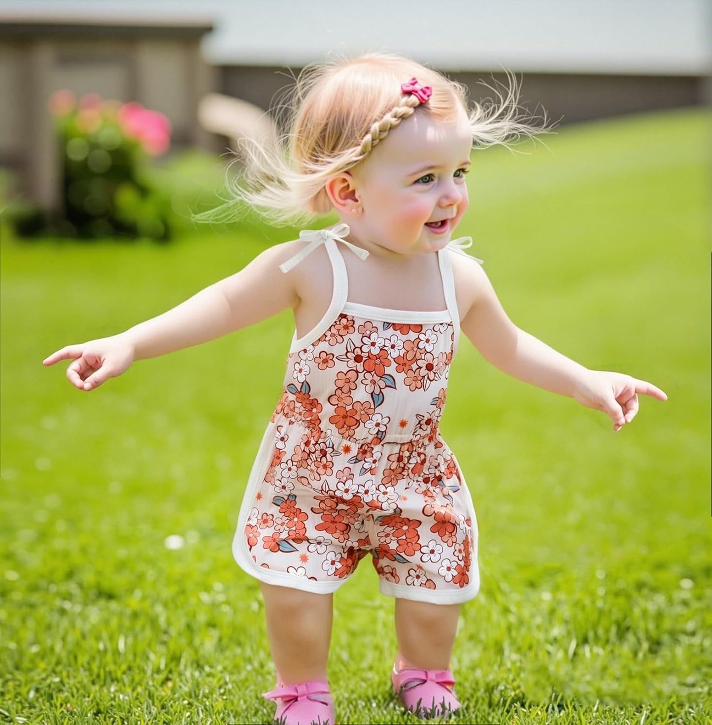 WZTYYDS Toddler Baby Girl Summer Clothes Floral Romper Tie-Up Strap Halter Jumpsuit Infant Summer