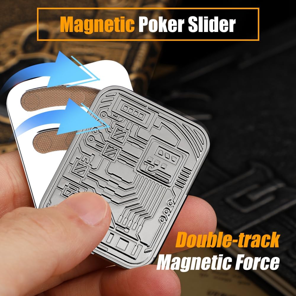 Metal Poker Fidget Slider Toy for Kids Adults, Magnetic Haptic Coin Fidget Pad Push Card, EDC Desk