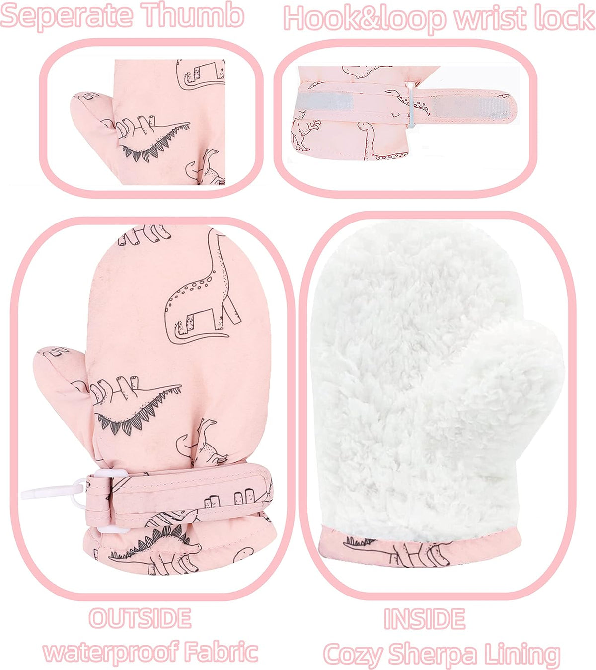 Toddler Gloves Kids Mittens Winter Warm Lined Fleece Gloves Waterproof Snow Baby Mitten for Boys