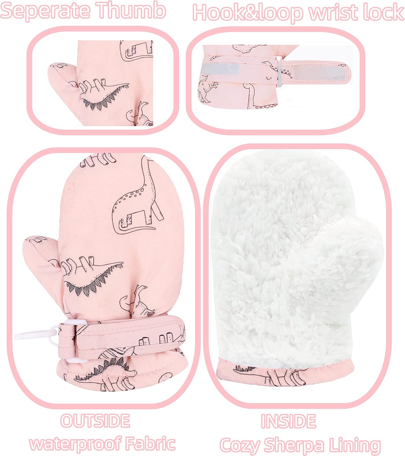 Toddler Gloves Kids Mittens Winter Warm Lined Fleece Gloves Waterproof Snow Baby Mitten for Boys