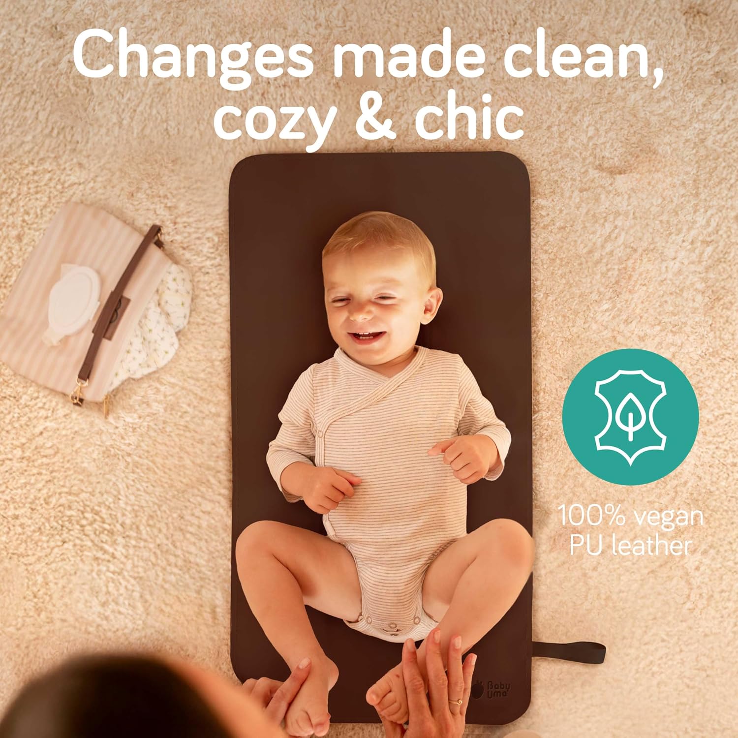 Baby Uma Vegan Leather Baby Changing Mat - Waterproof & Wipeable Changing Pad, XL for Growing